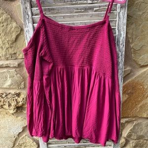 Torrid women tank Red Cold Shoulder Top Long Sleeve Smocked Shirt Size 4.